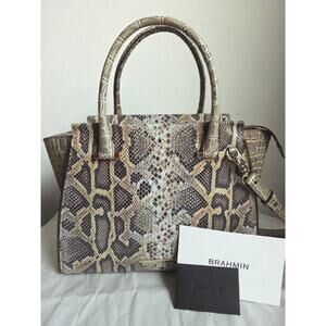 Brahmin Priscilla Satchel Natural Leighton Handbag Purse Snakeskin Taupe